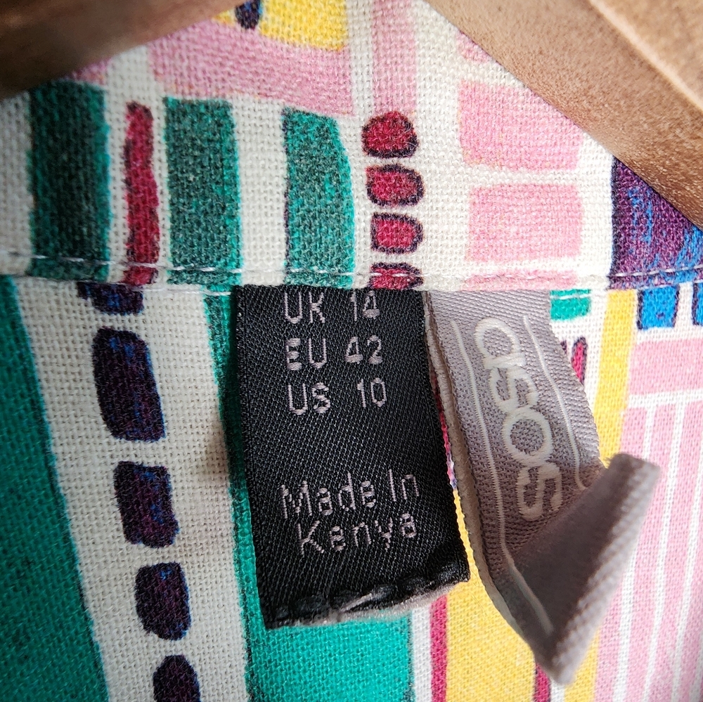 Asos Button Up Grid Print Linen Blend Cropped Jum… - image 5